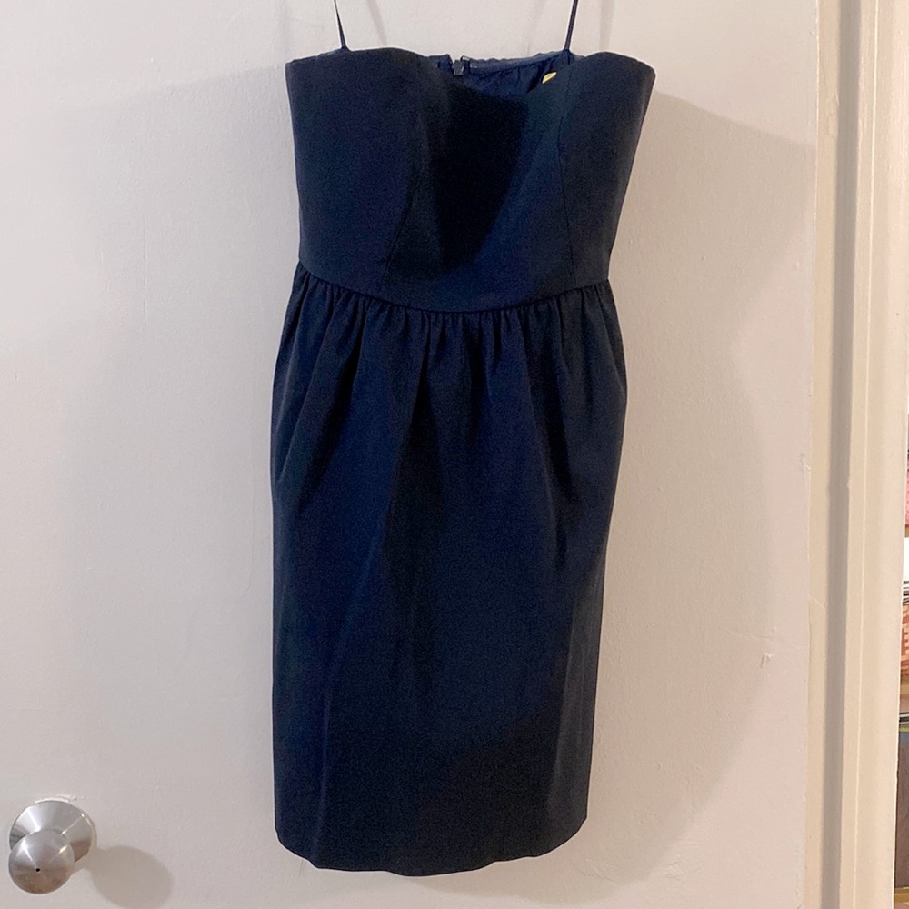 Strapless navy blue dress